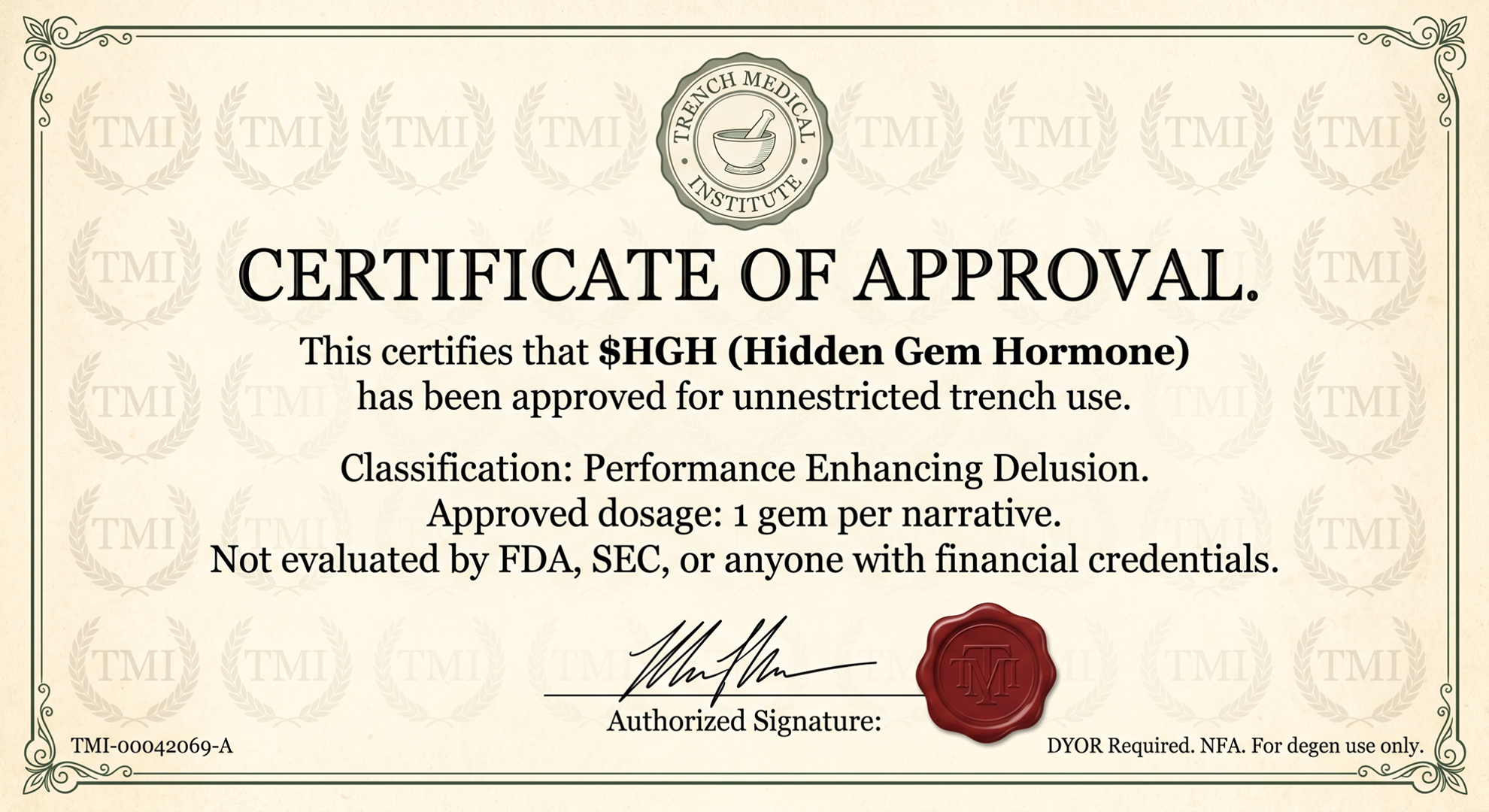 $HGH certificate of approval